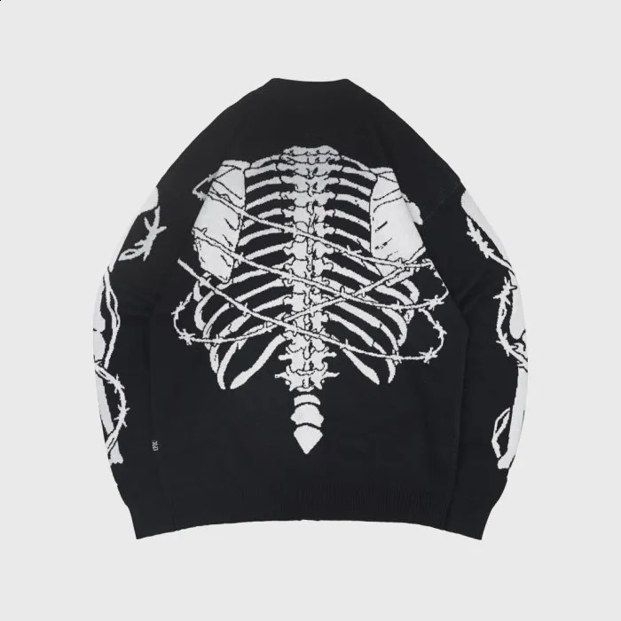 Y2k Tops Harajuku oversized cardigan womens clothing suede leather fashionable skull print casual knitted sweater jacket handle women 241007