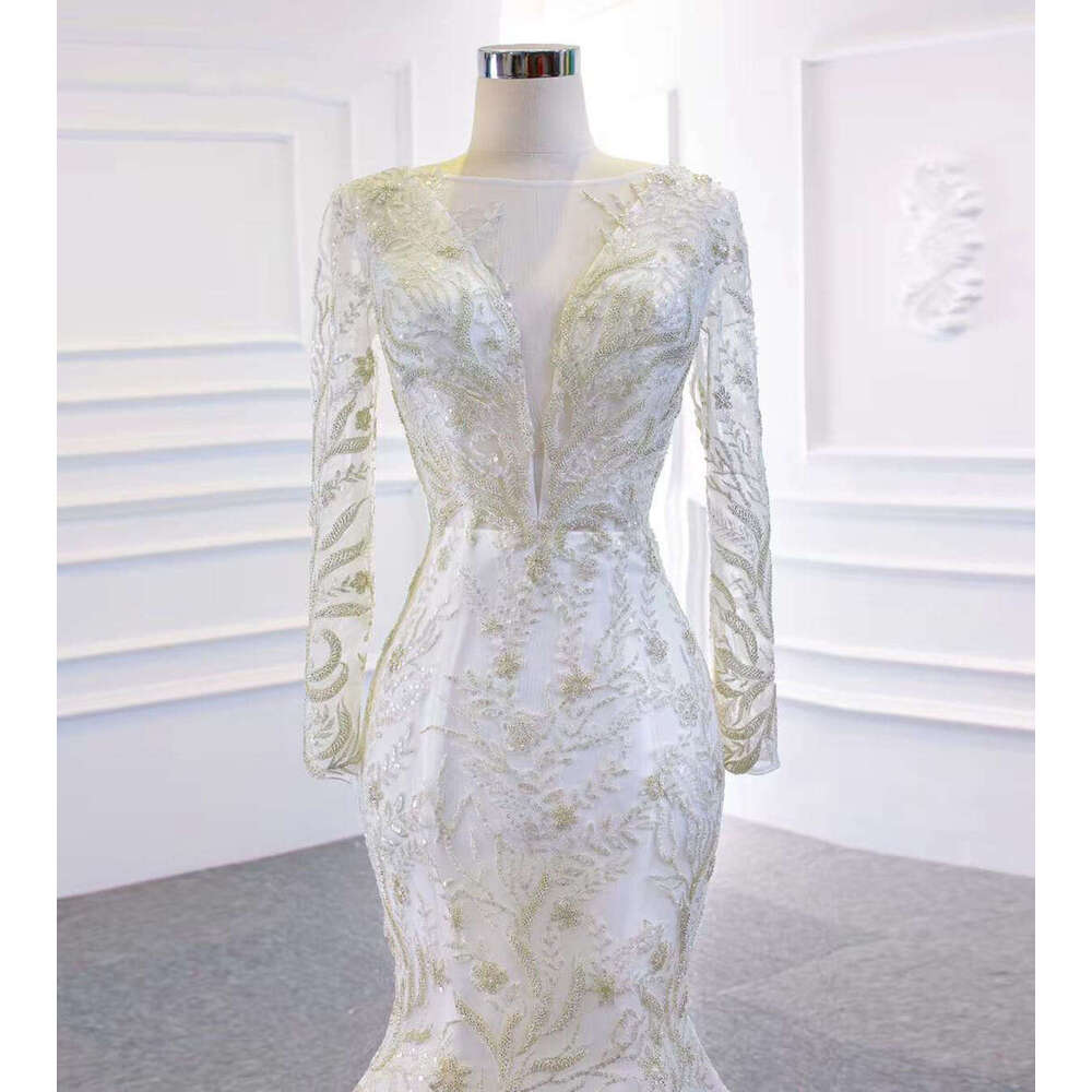 Wedding Gorgeous Dresses Mermaid O Neck Sequined Detachable Train Long Sleeve Princess Bride Dress Vestido De Novia Custom Made