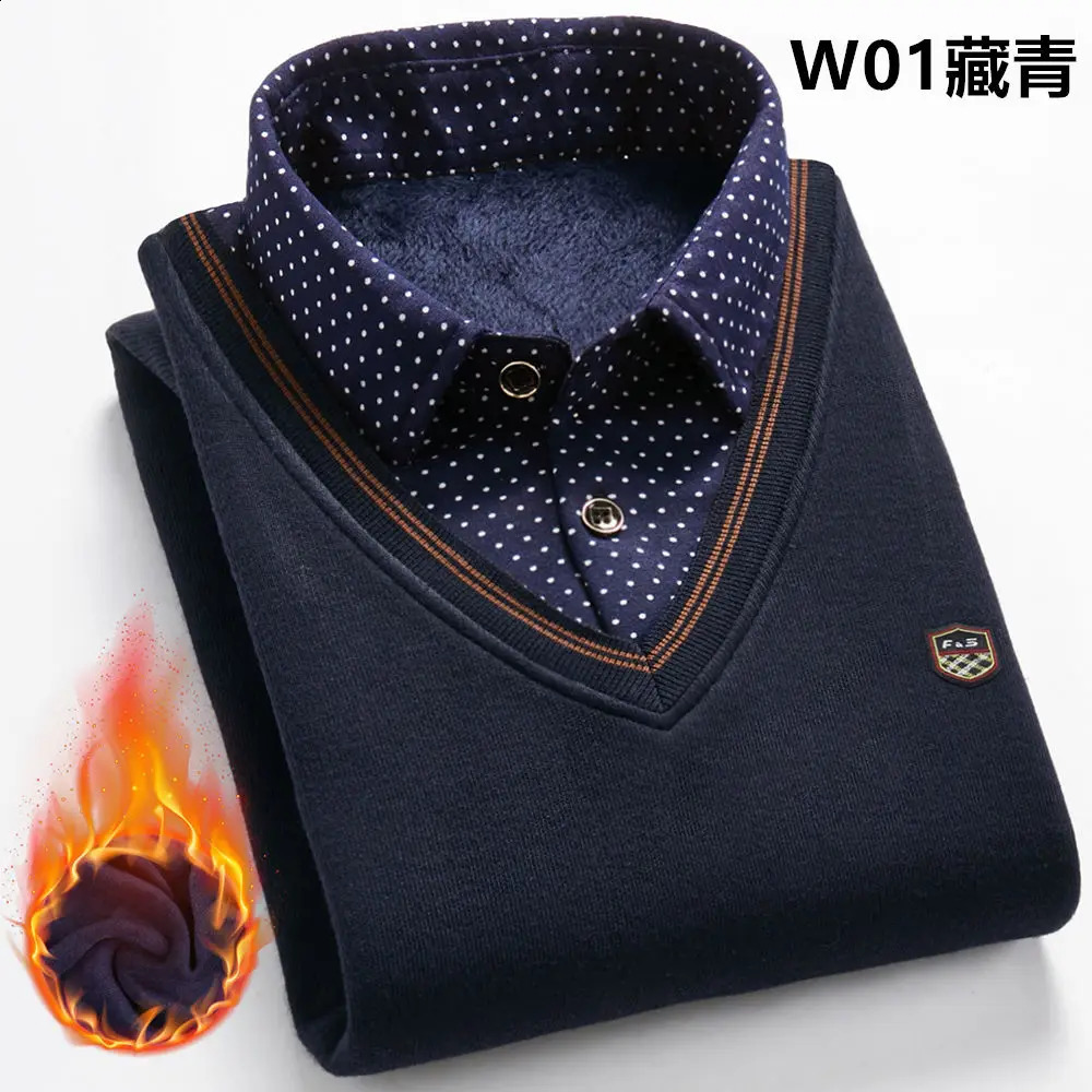 autumn and winter mens wool shirt collar sweater fashionable plaid solid thick warm wool high-quality casual version 241007