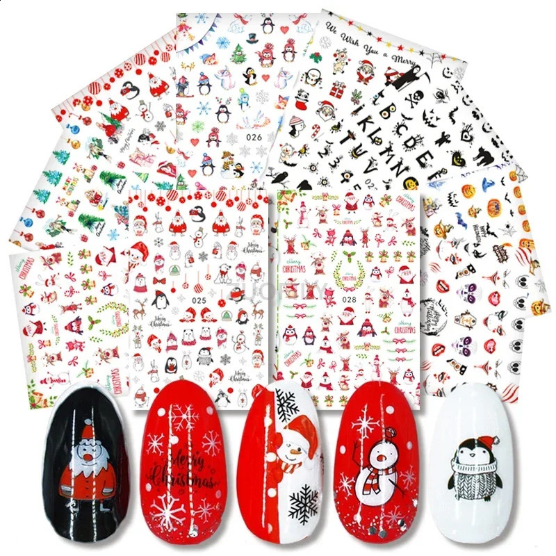Heallor 5 sheets of Christmas adhesive 3D nail sticker foil for nail art decoration cartoon nail sticker craft supplies 241008