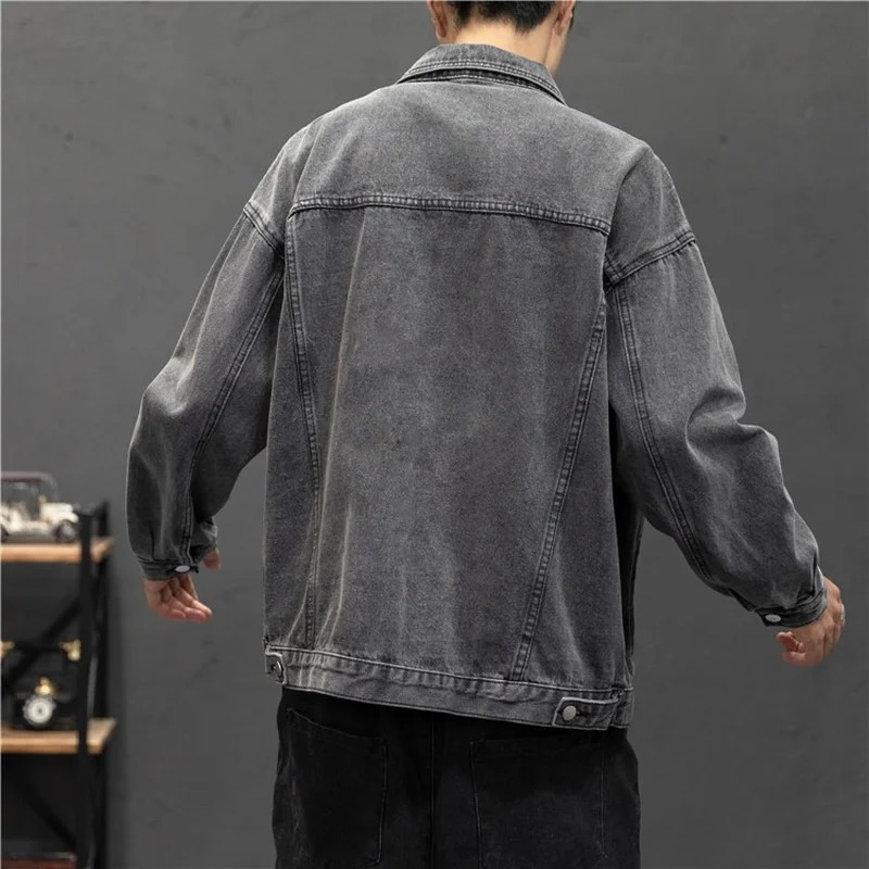 denim jacket mens retro Jean Coats streetwear fashion lapel cotton bomber 241007