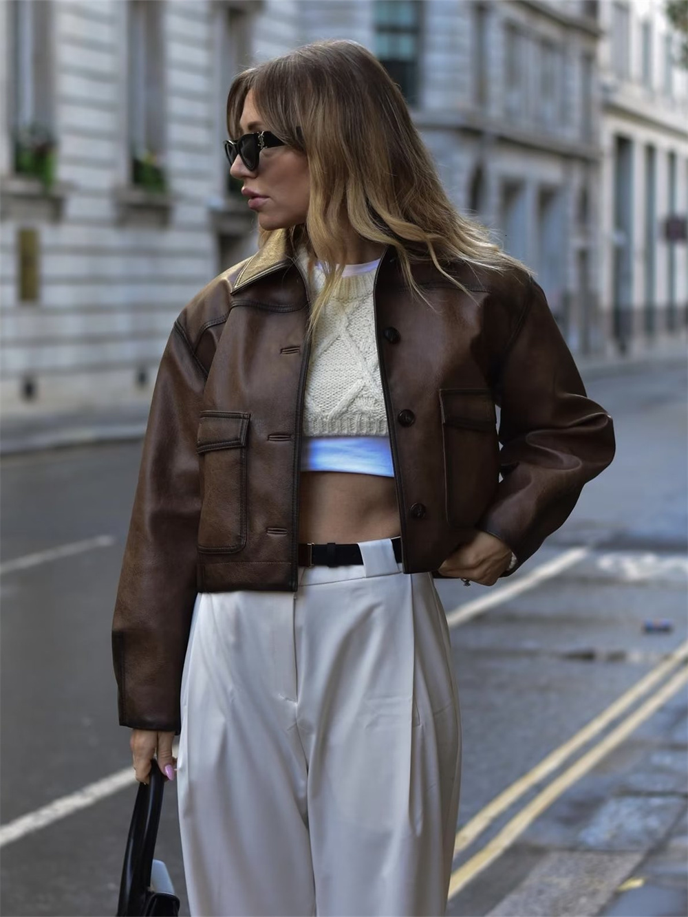 ZACK RAIN Women 2023 Autumn Fashion Ladies Casual Comfortable Single-Breasted Long Sleeves Leather Jacket For Female Coat