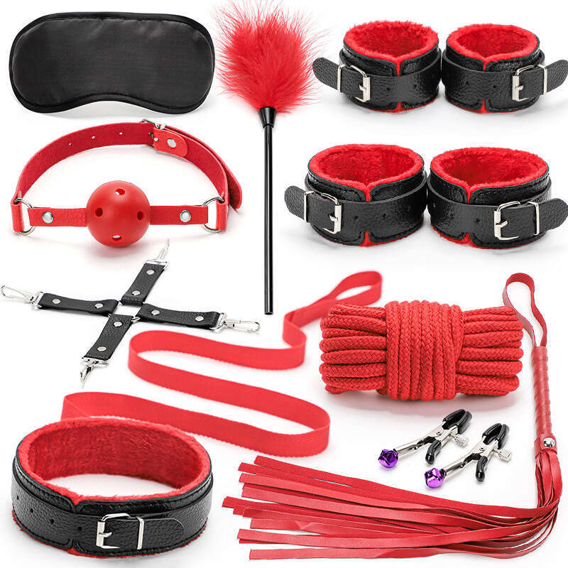 Adult Fun Plush 10 Piece Set Women's Leather handcuffs Couple Flirting Binding and Binding Alternative Sex Toys