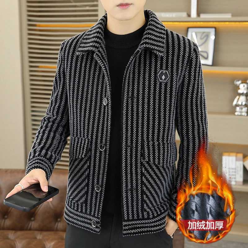 New Fleece Thickened Handsome Senior Woolen Coat Mens Autumn and Winter Lapel High-grade Coat Mens Short Jacket Clothing LX241009