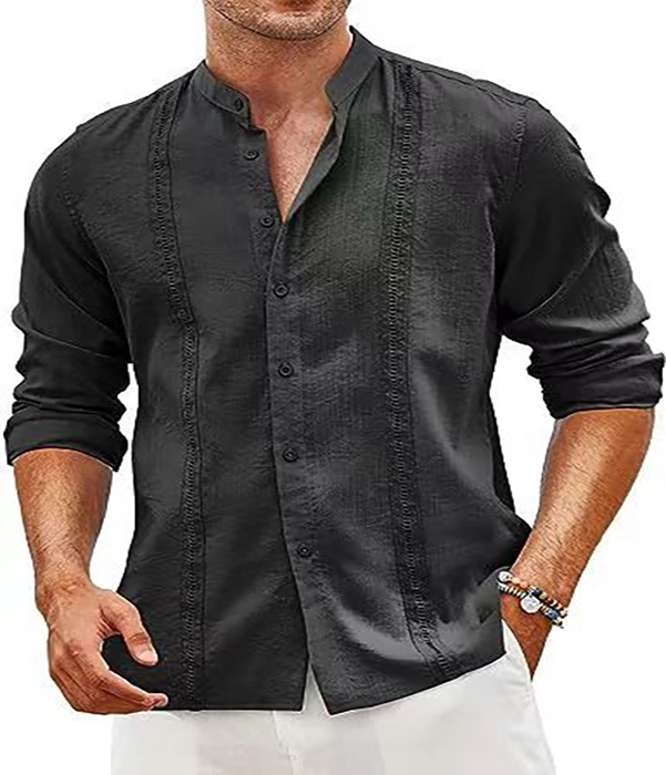 High Quality Vintage Solid Color Cotton Linen Shirt Plus Size Men's Shirts retro fashion formal slim fit blouse Fashion Office dress