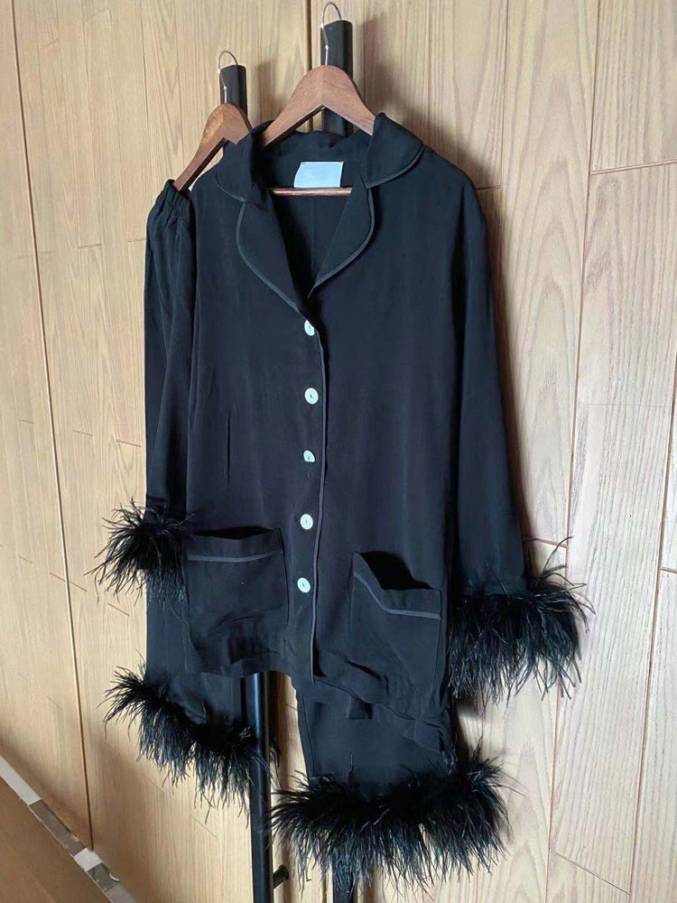 NHKDSASA Sleepwear For Women New Cute Silk Cotton Light Ostrich Wool Pamas Two-Piece Set Solid Color Home Suit