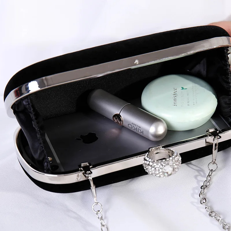 Retro blue velvet womens small clutch fashionable and exquisite rhinestone ring handbag elegant and fashionable wedding party evening bag 241008