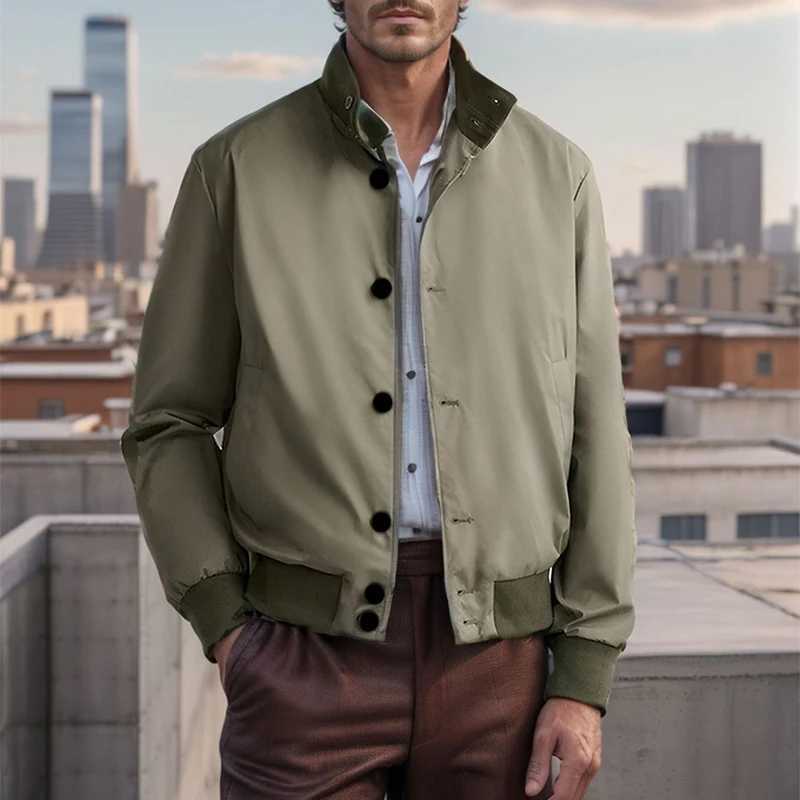 Mens Long Sleeve Button-up Coats Men Leisure Pure Color Slim Jackets Outerwear Classic 2024 Stand Collar Solid Jacket Coat LX241009