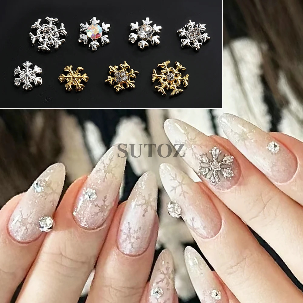 3D Metal Snowflake Nail Charm Gold Silver Snow Diamond Jewelry Rhinestone DIY Winter Christmas Decoration NTD-152 241008