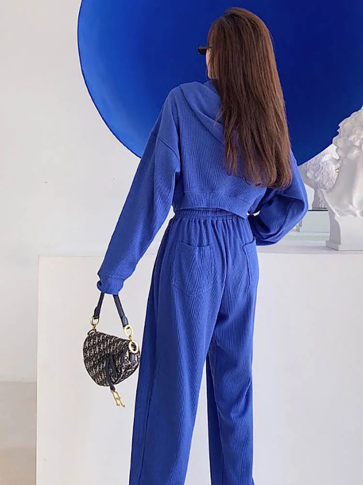 Badypczd womens sportswear waffle casual hooded zipper jacket loose wide leg jogging pants Korean twopiece set clothing 241007