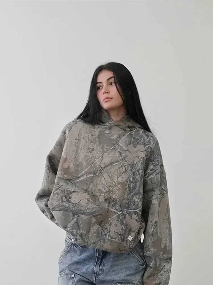 Men's Hoodies Sweatshirts Womens Camouflage Zipper Hoodie Mens American Street Harajuku Long Sve Sweatshirt Unisex Oversized Hip Hop Q241009