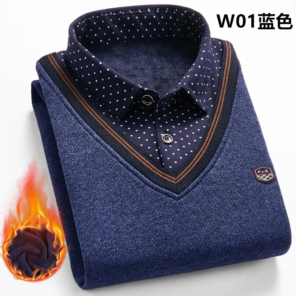 autumn and winter mens wool shirt collar sweater fashionable plaid solid thick warm wool high-quality casual version 241007