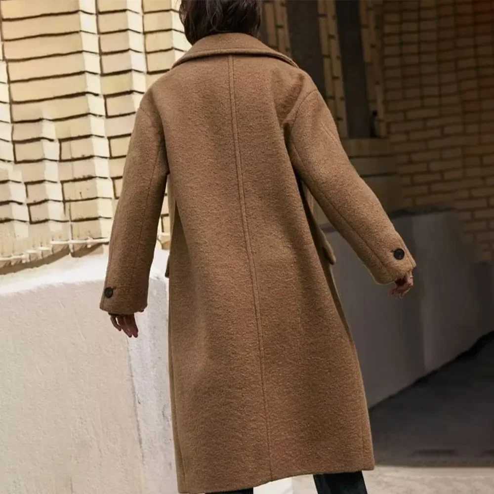 Woolen Coat 2024 Autumn Winter New Fashion Notched Single Breasted Female Overcoat Long Sleeve Casual Lady OutwearX241009