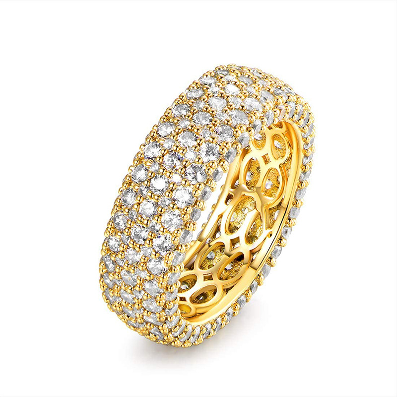 Elegant 2024 Hip Hop Wedding Rings for Women: 10KT Gold Fill, Pave White Sapphire CZ Eternity Band