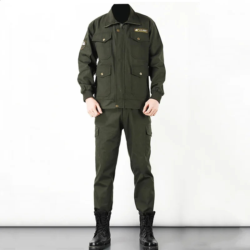 Outdoor Labor Insurance Clothing Cotton Spring/Summer Mens Work Clothes Wear resistant Welding Jacket Pants Set 240925