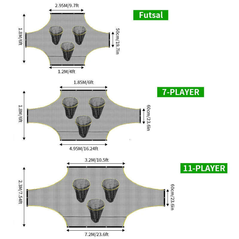 1 piece of 3hole football goal shooting precision training tool multitarget net size 5 7 11 241008