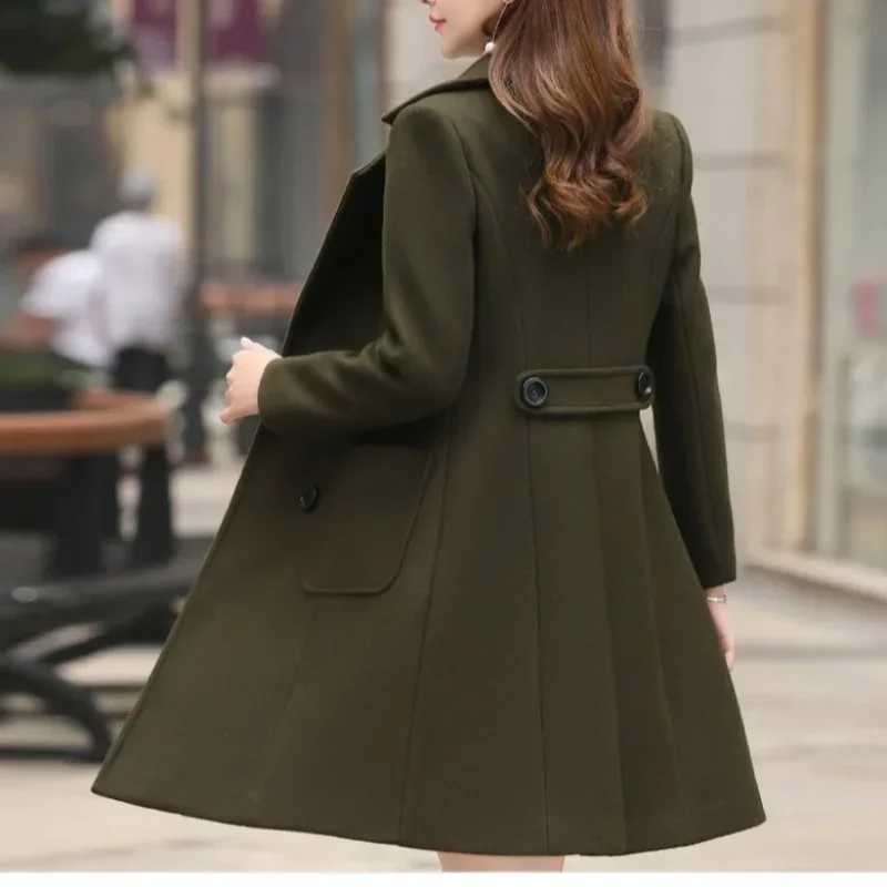 Women Woolen Coat Autumn Winter New Korean Slim Fit Mid-long Elegant Abrigos Mujer InviernoX241009
