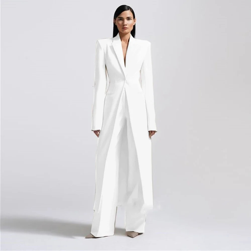 Highend Women Pants Sets Office Lady Formal Slim Fit 2 Piece Fashion Lapel One Button Long Coat Solid Color Custom Suits 241009
