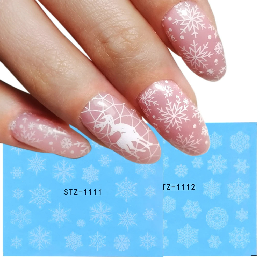White Snowflake Nail Stickers Years Slide Deer Tree Santa Claus Waternail Stickers Christmas Handmade Tattoo GLSTZ1098-1113 241008