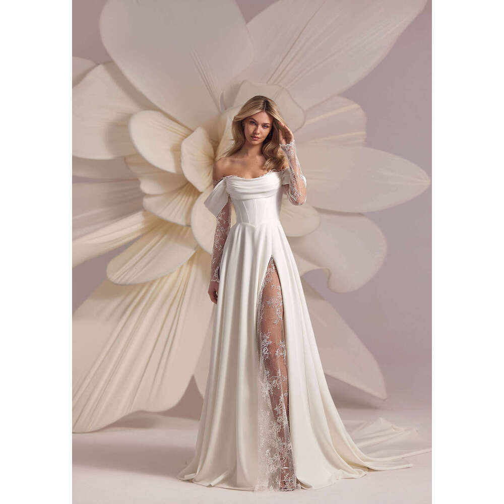 Ful Wedding Dress A-E Off The Shoulder Lace High Side Split Backless Bride Vestido De Noiva Custom Made 0228Lz