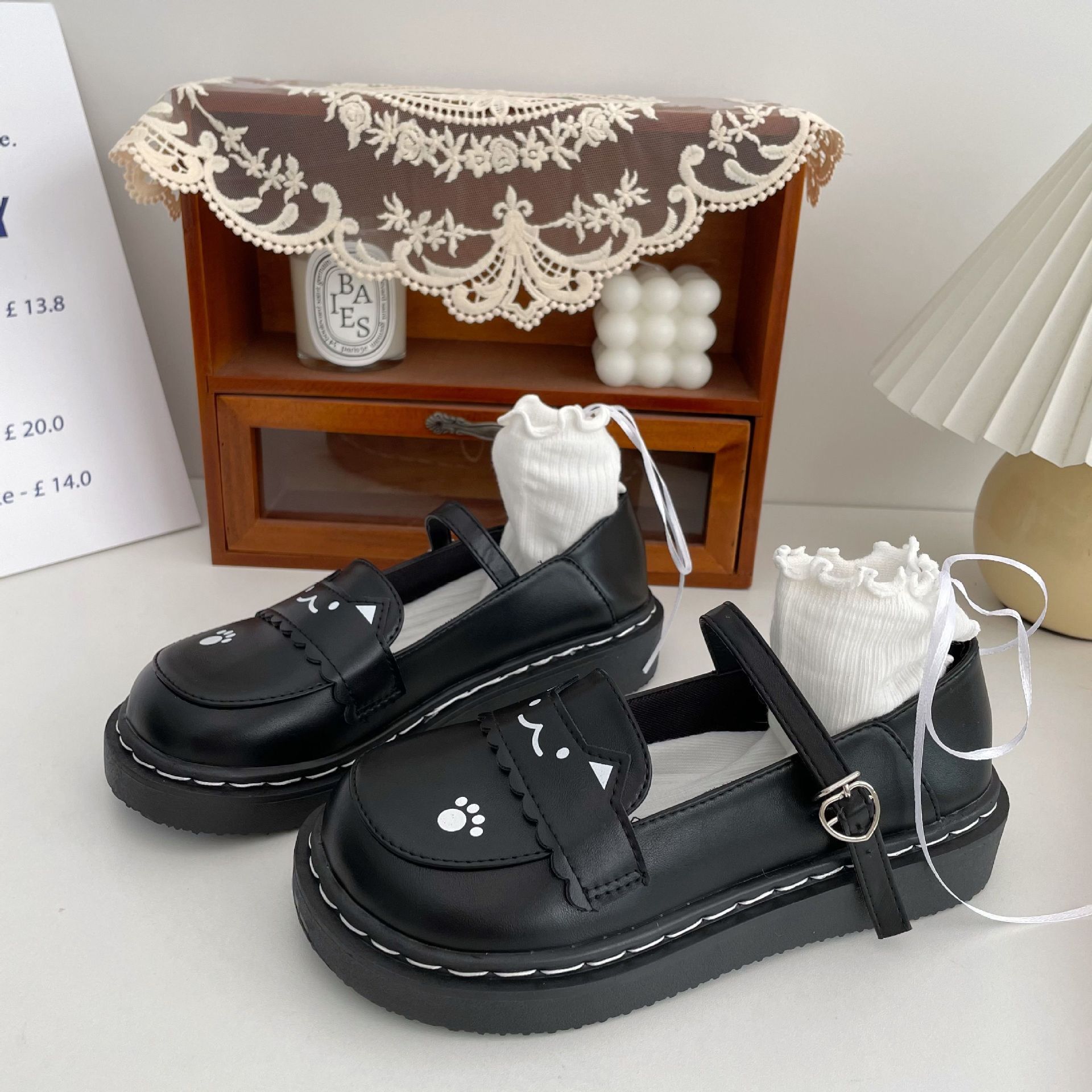 Cute kitten Lolita big head little leather shoes JK uniform flat bottom soft girl versatile student Mary Jane single shoes