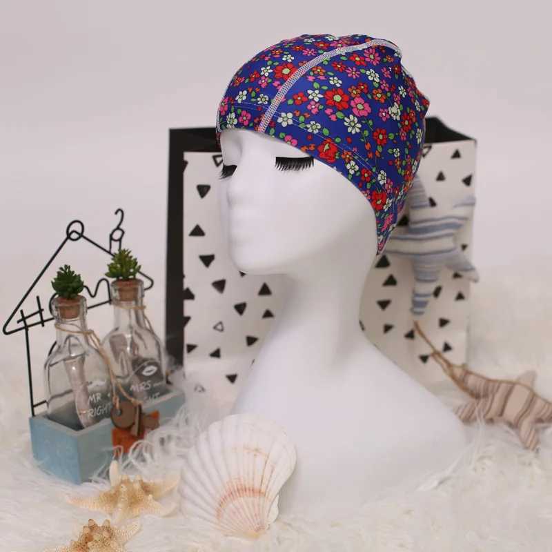 Flower printed fabric swimming cap pool protection long hair ear cap womens swimming cap CL241009