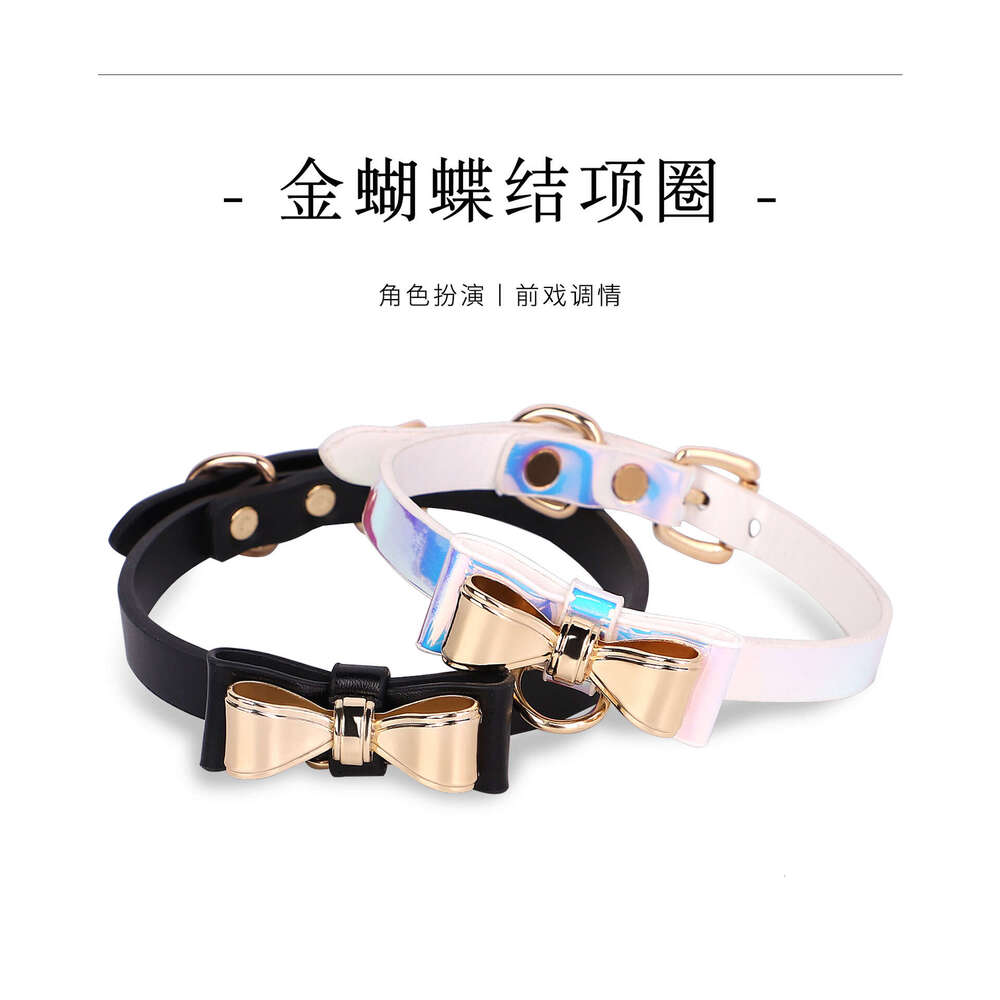 SM Sex Prop Black Gold Bow Sex Collar Training Female Slave Traction Neck Set Alternative SM Adult Products