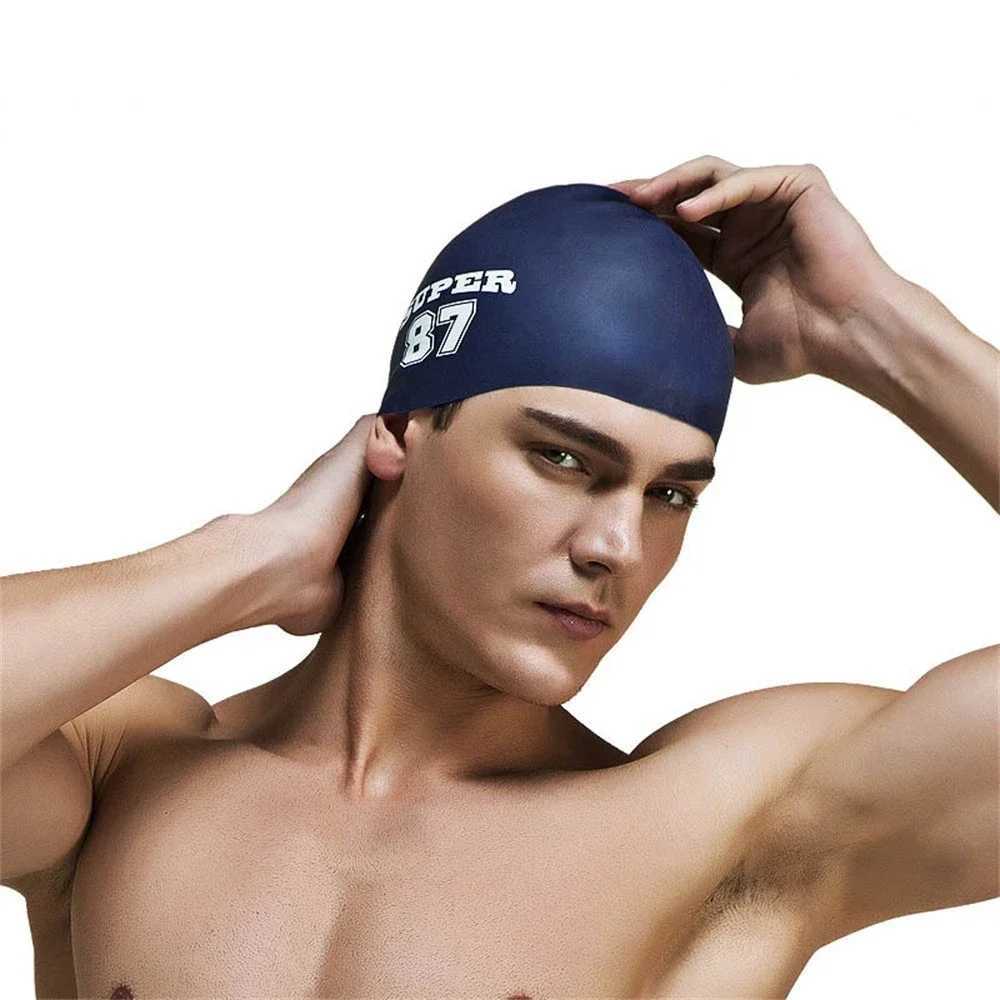 Neutral multi-color silicone printed swimming cap adult waterproof summer swimming pool cap elastic protection for ears long hair diving cap CL241009