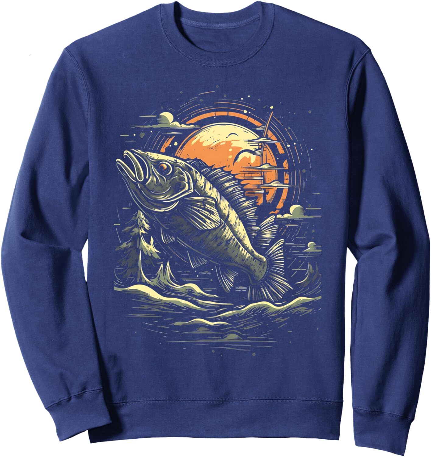 Long Sleeve Shirts for Men sweatshirt Fishing Sunset Fish Jumping Cool Fisherman Design Graphic Sweatshirt Tee Streetwear Casual tops clothes