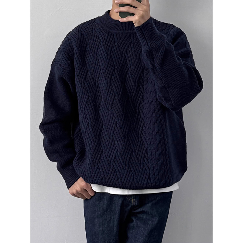2024 New Designer Winter Button Flower Round Neck Knitted Men's Autumn/Winter Loose Casual Hoodie Solid Color Sweater
