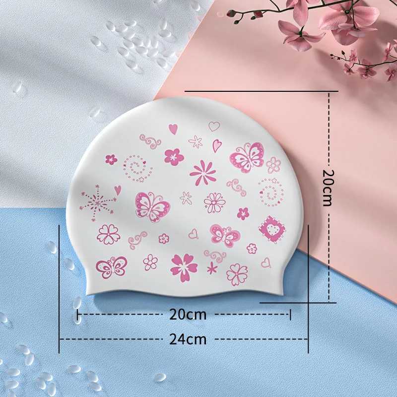 Womens silicone swimming cap large size long hair ear protection swimming cap floral print adult swimming cap pool accessories CL241009