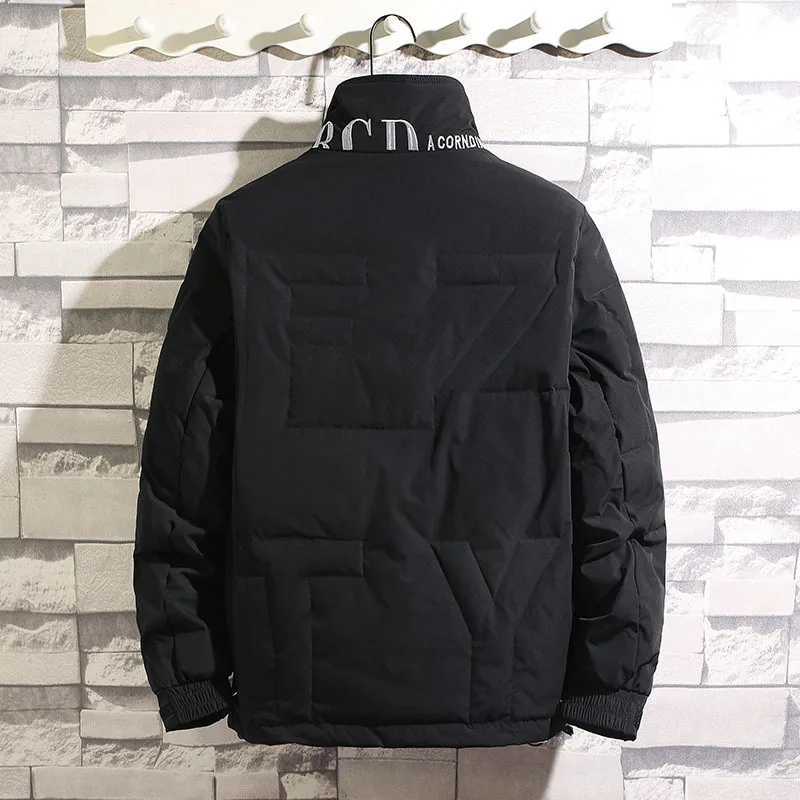 White Duck Down Jacket Lamb Hair Stand-Up Collar Short Large Size Thick Warm Solid Color Casual Mens Windproof Cold Resistance LX241009