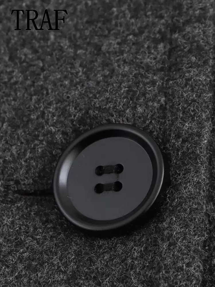 TRAF 2024 Autumn Women Winter Coat Warm Wool Blend Jacket Long Sleeve Woolen Coats For Woman Casual New In OuterweaX241009