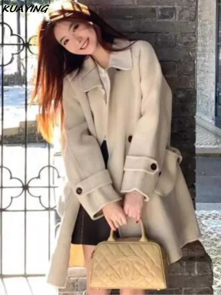 Autumn Winter Solid Woolen Coats for Women Loose Midi Wool Jackets Overcoat Fashion Female Outerwears Streetwear Warm Cloak NewX241009