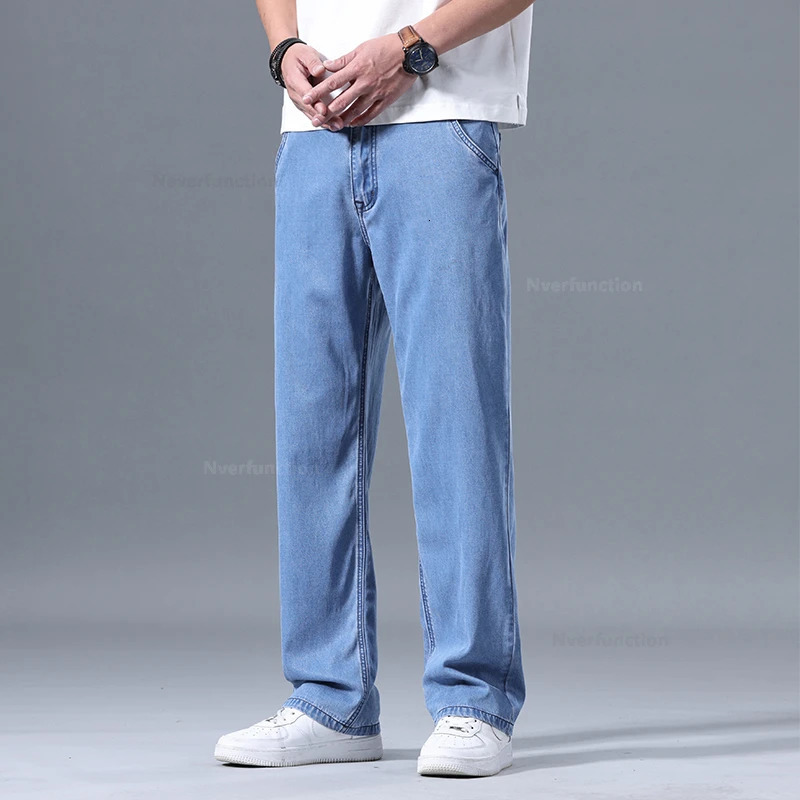 Lyocell Pants mens summer clothing ultrathin fashionable casual pants bag skirt straight denim Trouser 240929