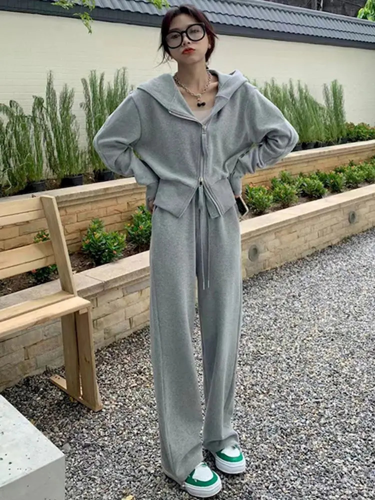 Badypczd Tracksuit Korean version loose sportswear womens spring fashion zipper sweater casual running pants twopiece gym set 241007