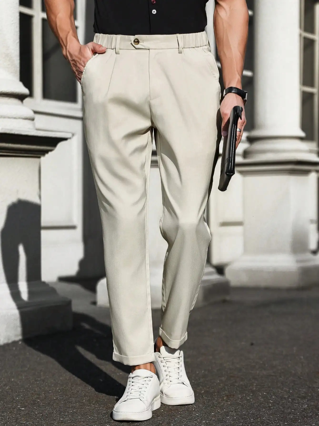 Mens Classic Dress Pants - Formal Solid Color Slightly Stretchy for Comfortable Business Wear in Spring and Summer 241009