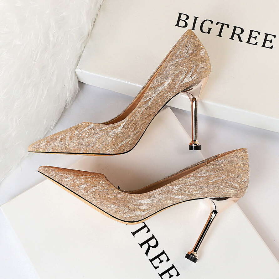 0755-6 Style Versatile Bridesmaid Wedding High Heel Shallow Mouth Pointed Sexy Nightclub Slim Women's Single Shoes