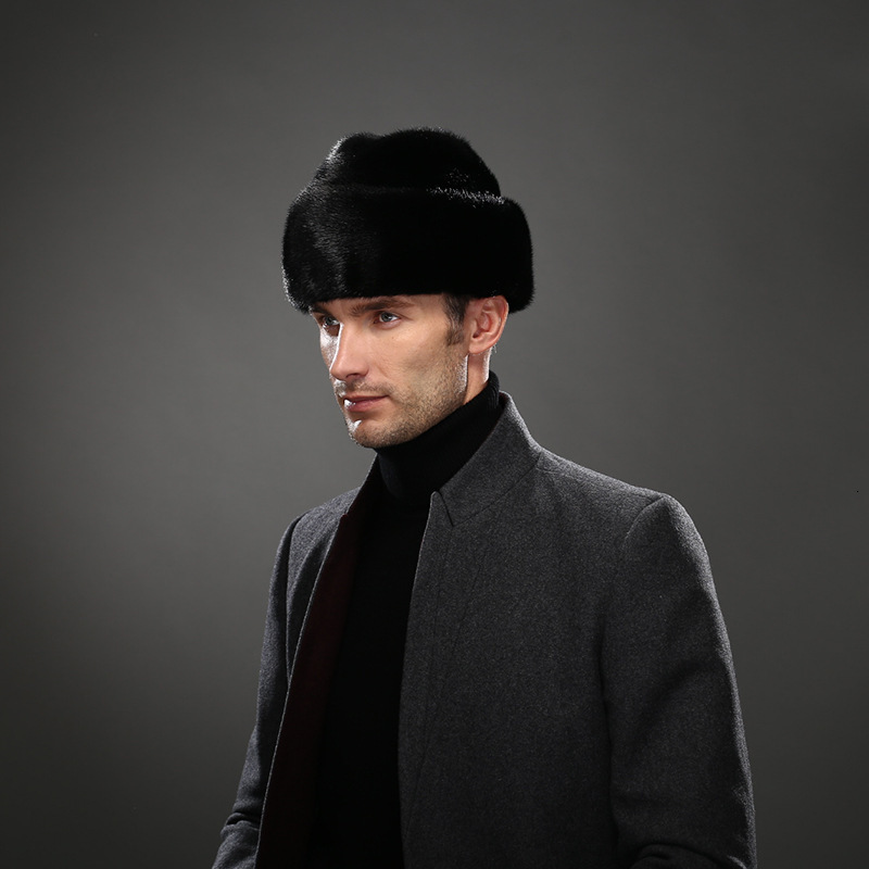 For Men Genuine Mink Cap Male Thick Warm Winter Fur Husband Gift Caps Quality Top Hat Headgear Beanie Beret