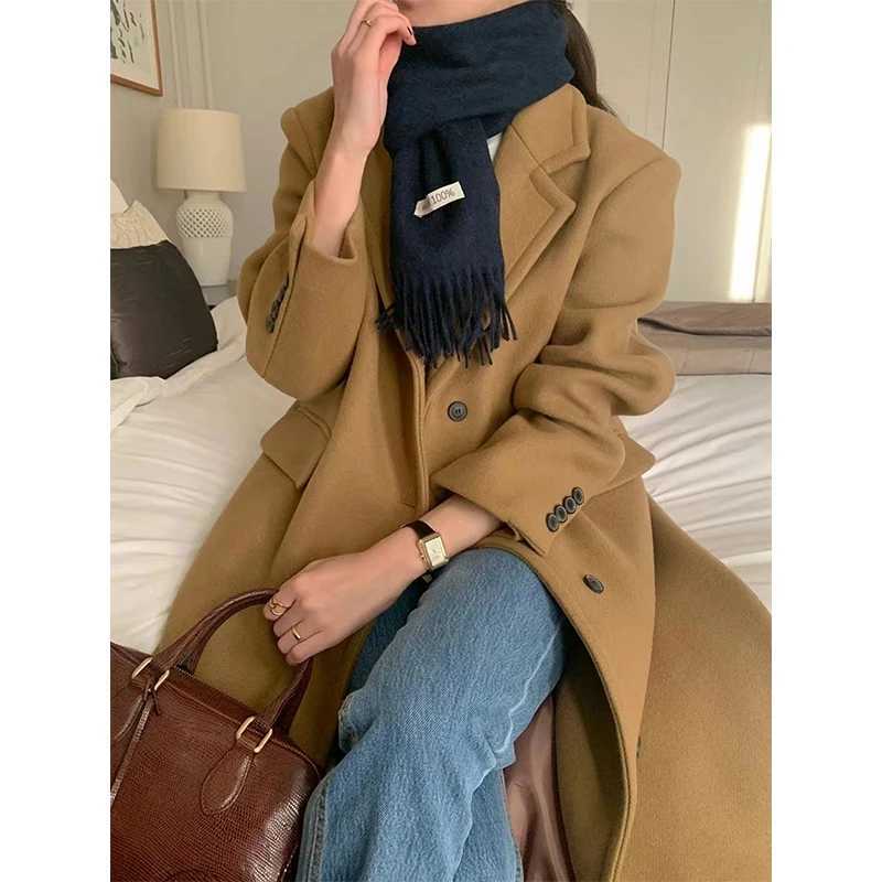MEXZT Long Wool Blends Coats Women Streetwear Black Woolen Jackets Elegant Commute Blazer Overcoat Winter Korean Chic OuterwearX241009