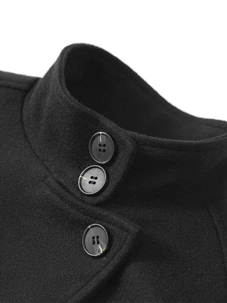 Fashion High Neck With Belt Woolen Overcoat Women Casual Long Sleeve Single Breasted Slim Warm Coat Autumn Street Lady OuterwearX241009