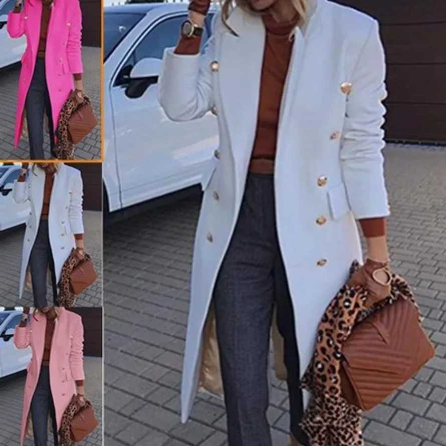 Womens Medium-length Woolen Overcoat Double-breasted Wool Jacket Autumn/winter FashionX241009