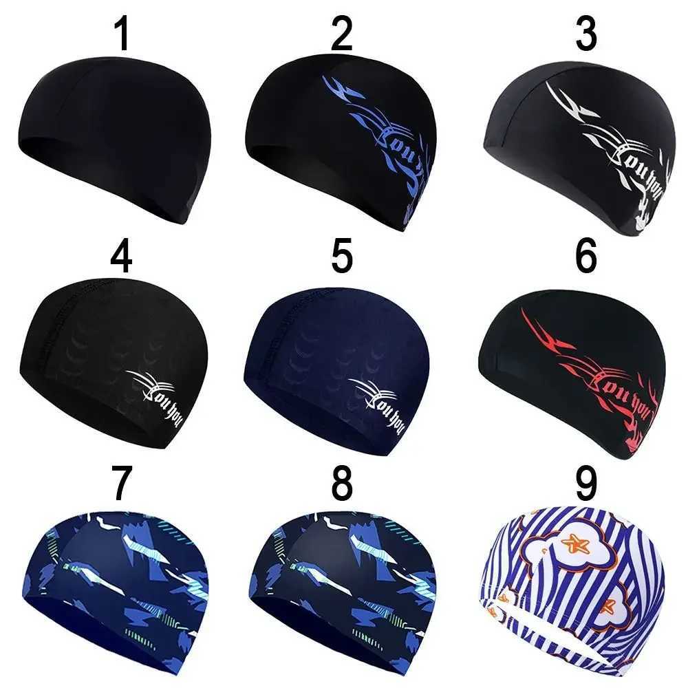 Mens swimming cap womens elastic nylon earmuffs long hair swimming pool cap ultra-thin shower cap CL241009