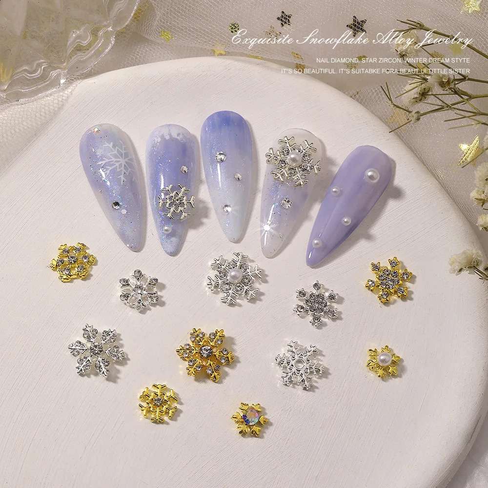 20 pieces of Christmas nail alloy gemstone snowflake series charm mixed handmade decoration Japanese style DIY craft accessories 241008