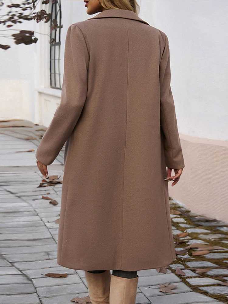 Woollen Blends Overcoat Coat Women Elegant Long Sleeve Button Single Breasted Solid Outwear Winter Casual Fashion StreetwearX241009