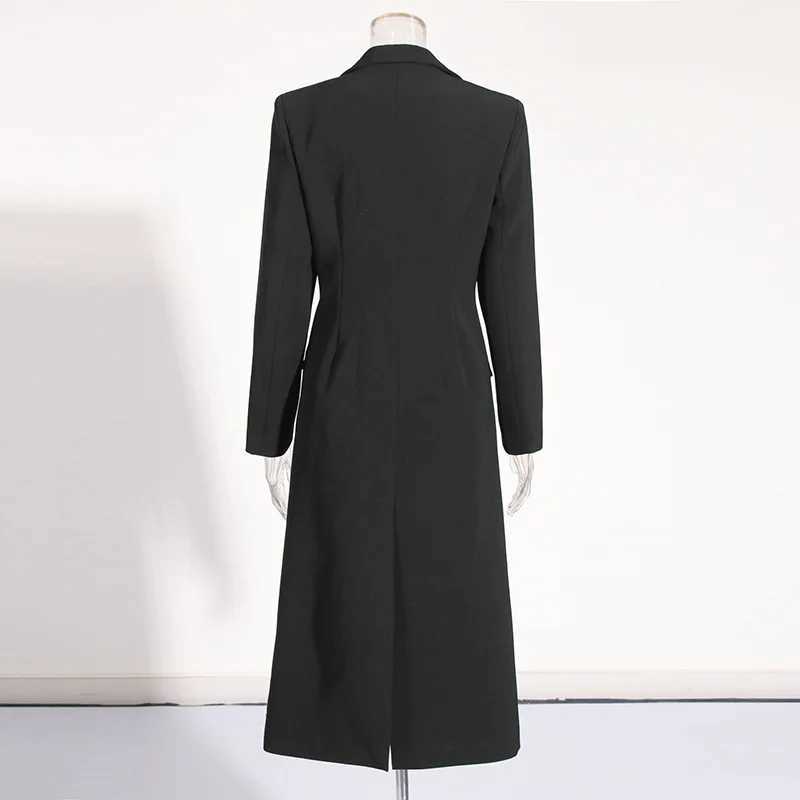 Slim High-Quality Woolen Windbreaker Jacket Autumn Long Sleeve New Style Elegant White Black buckle Long Suit Coat for womenX241009