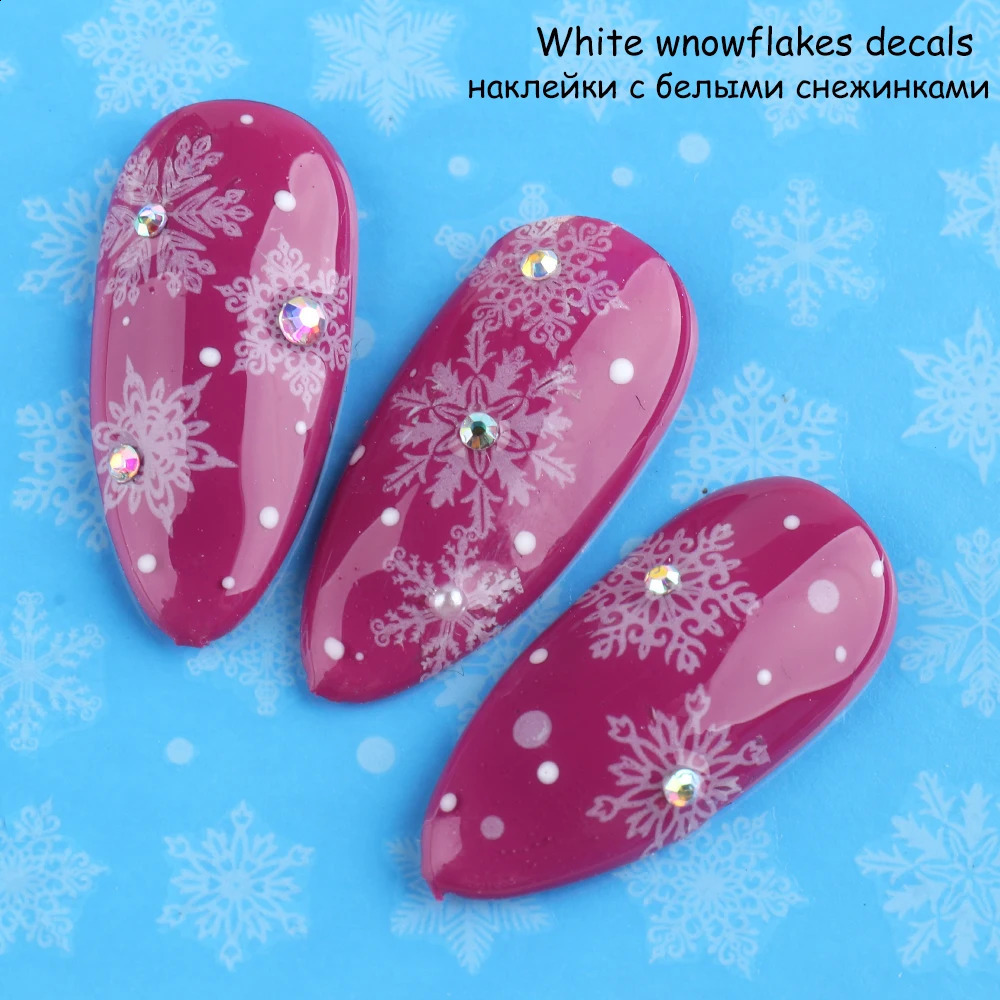 White Snowflake Nail Stickers Years Slide Deer Tree Santa Claus Waternail Stickers Christmas Handmade Tattoo GLSTZ1098-1113 241008