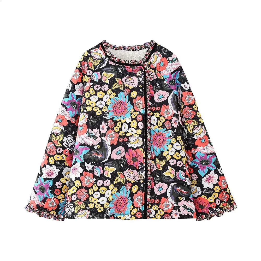 Fashionable autumn and winter elegant warm cotton jacket thick long sleeved inspired flower womens long sleeved cotton jacket 241007