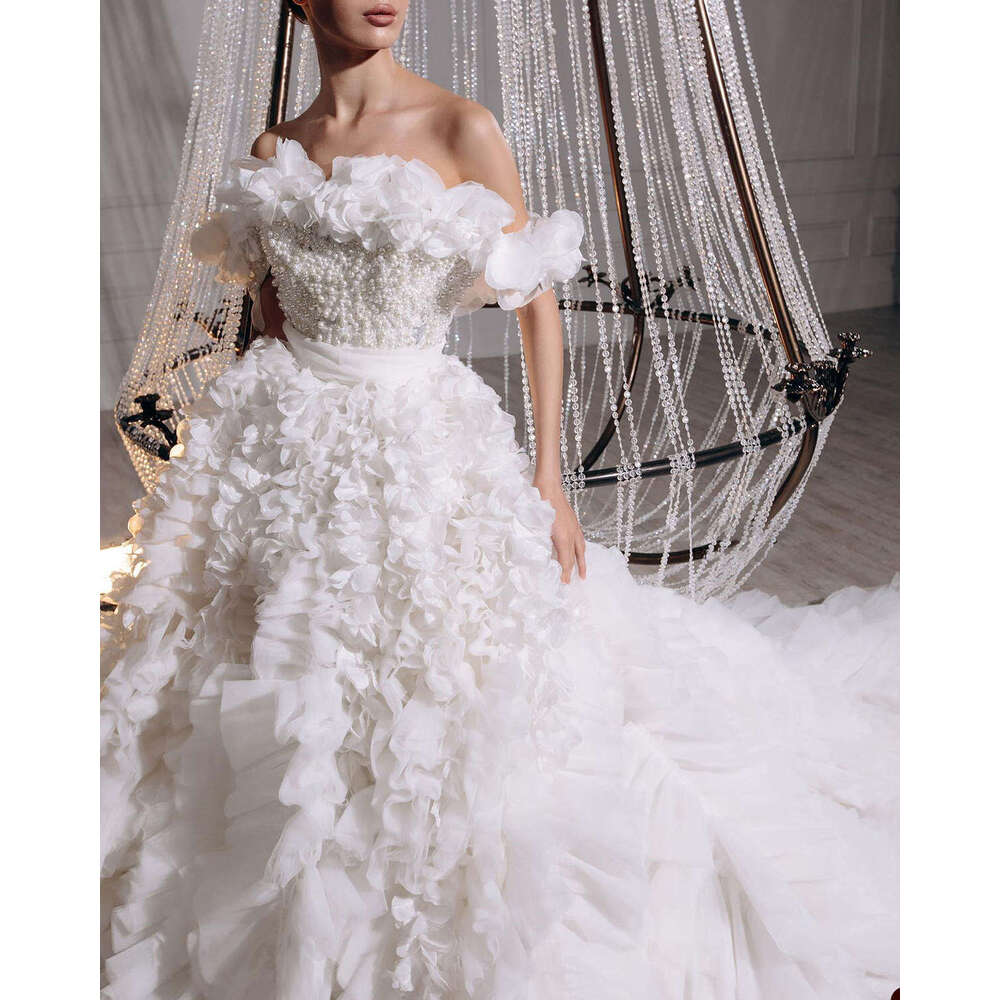 Illusion Wedding Dress A-e Strapless Off The Shoulder Pearls Appliques Sleeveless Princess Bride Vestido De Noiva Custom Made