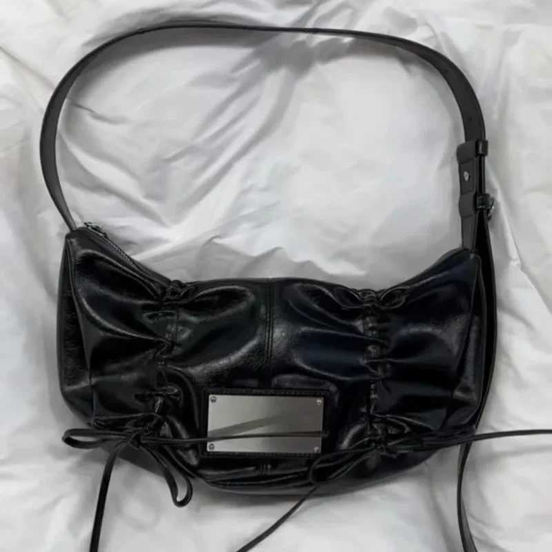 New semi-circular pleated Drstring Versatile Armpit bag soft leather cloud cross body bag womens commuting solid color shoulder bag Z241009